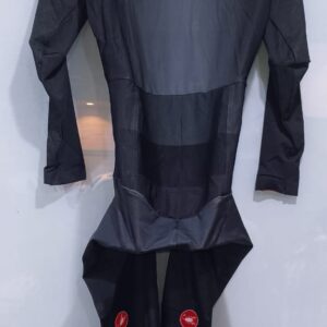 Premium cycling skinsuit back view featuring lightweight fabric and ventilation panels for racing."